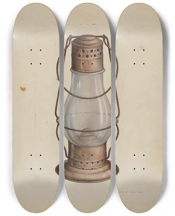 Triptych art skateboard deck of Samuel W Ford Lantern by Samuel W Ford