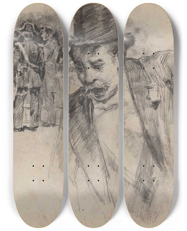 Triptych art skateboard deck of James Ensor Gentleman In Top Hat by James Ensor (1860-1949)