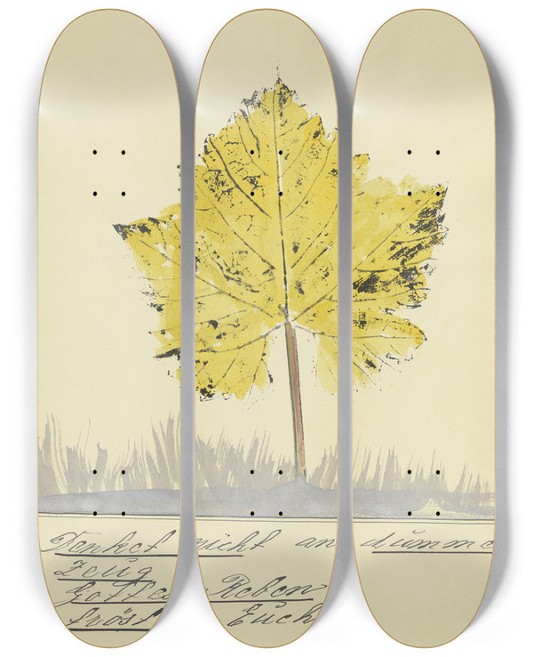 Triptych art skateboard deck of John Elsas Denket Nicht An Dummes Zeug by John Elsas (1851-1935)