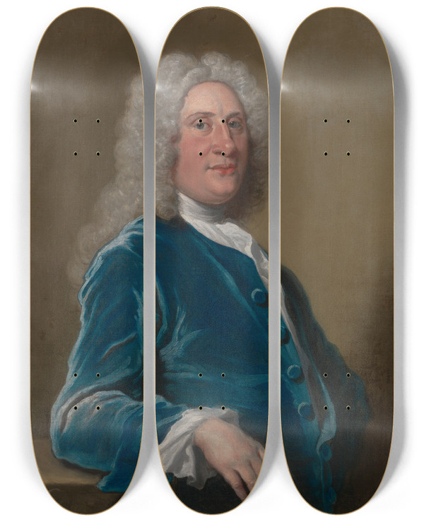 Triptych art skateboard deck of Joseph Highmore An Unknown Man by Joseph Highmore (1692-1780)