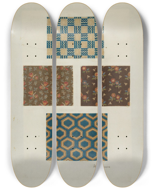 Triptych art skateboard deck of Albert Levone Cloth Samples by Albert Levone (20-)