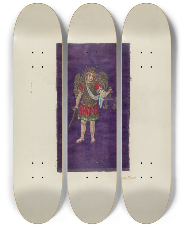 Triptych art skateboard deck of Stanley Mazur Religious Embroidery_2 by Stanley Mazur