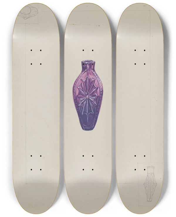 Triptych art skateboard deck of John Jordan Stiegel Perfume Vial by John Jordan