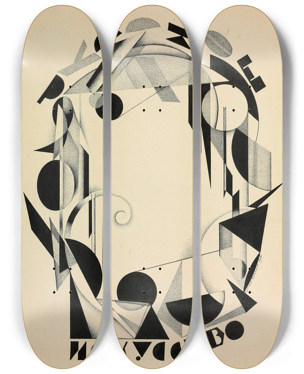 Triptych art skateboard deck of Sergey Chekhonin Cover Design For The Journal Russkoe Iskusstvo by Sergey Chekhonin (1878-1936)