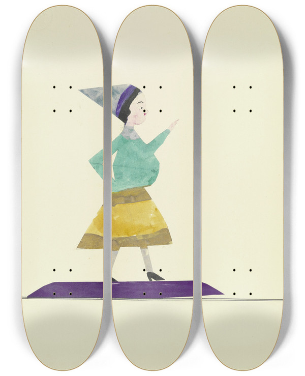 Triptych art skateboard deck of John Elsas Untitled_2 by John Elsas (1851-1935)