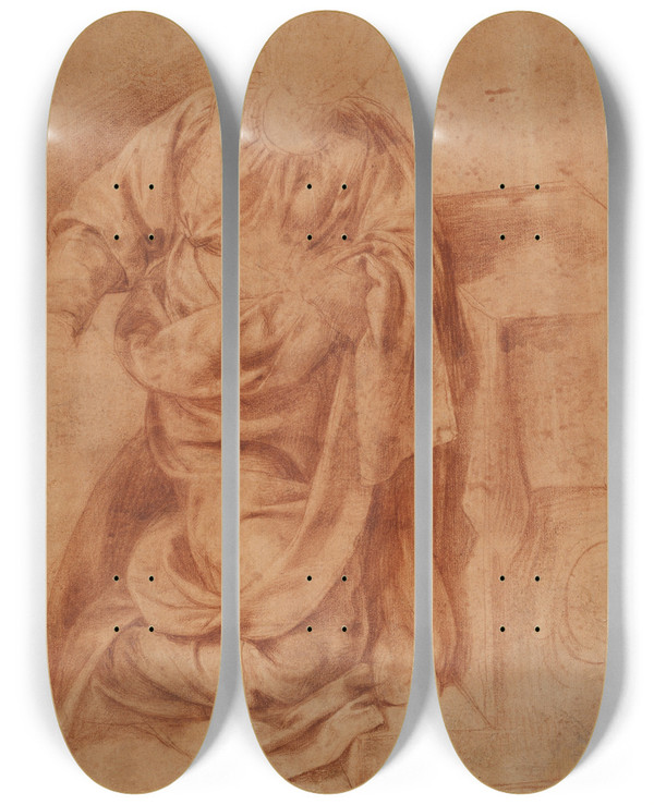 Triptych art skateboard deck of Tanzio Da Varallo Study For The Kneeling Virgin by Tanzio da Varallo (1575-1635)