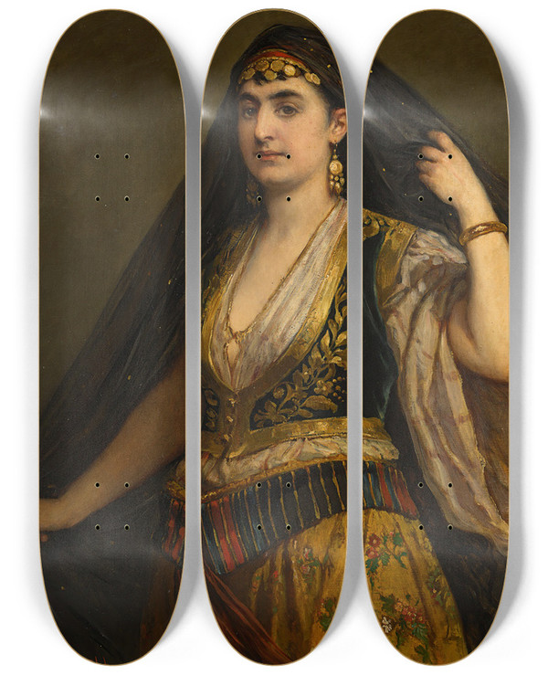 Triptych art skateboard deck of Cesare Dellacqua Odalisque by Cesare Dellacqua (1821-1905)