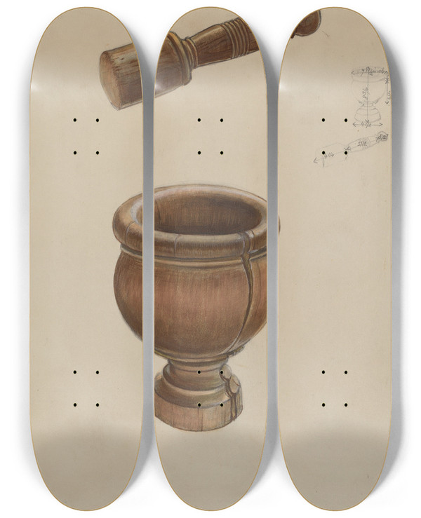 Triptych art skateboard deck of Ludmilla Calderon Mortar And Pestle by Ludmilla Calderon
