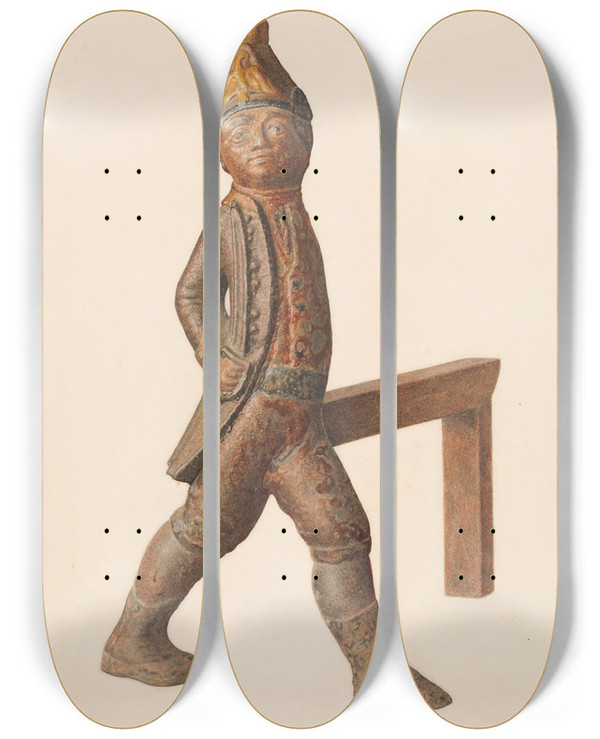 Triptych art skateboard deck of Isidore Danziger Andiron by Isidore Danziger