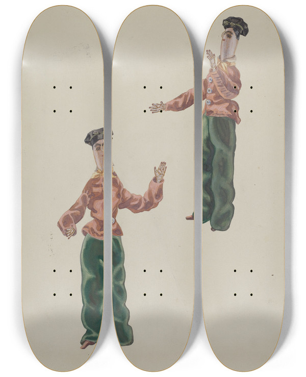 Triptych art skateboard deck of Verna Tallman Rag Doll_2 by Verna Tallman