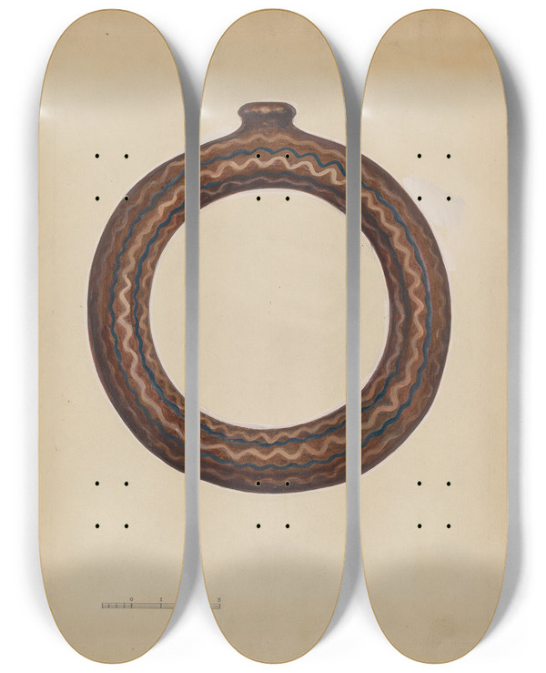 Triptych art skateboard deck of John Dana Ring Bottle by John Dana (1935)