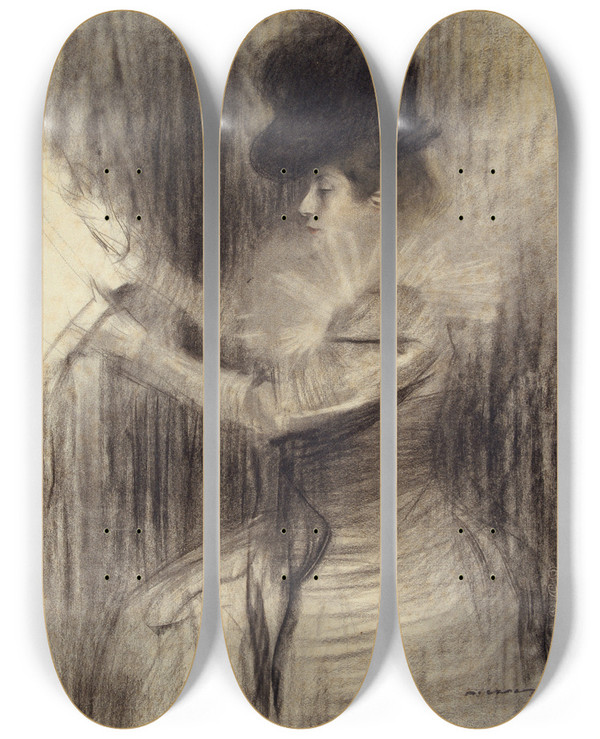 Triptych art skateboard deck of Ramn Casas Female Figure by Ramon Casas (1866-1932)