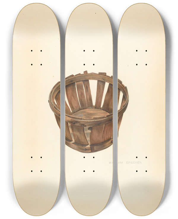 Triptych art skateboard deck of William Spiecker Strawberry Basket by William Spiecker