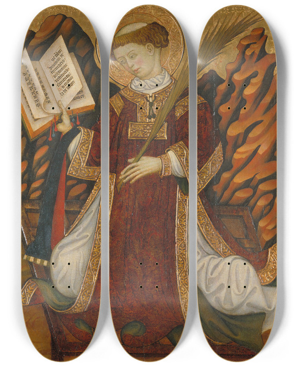 Triptych art skateboard deck of Bonanat Zaortiga Saint Lawrence by Bonanat Zaortiga (15-)