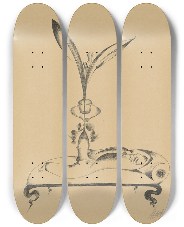 Triptych art skateboard deck of Heinrich Hrle Krppel 11 by Heinrich Horle (1895-1936)