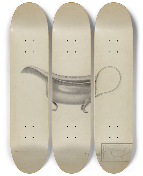 Triptych art skateboard deck of Francisco Alvarez Silver Sauce Boat by Francisco Alvarez
