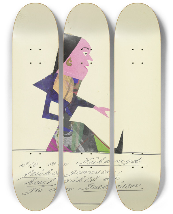 Triptych art skateboard deck of John Elsas Sie War Kuhmagd by John Elsas (1851-1935)