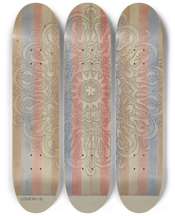 Triptych art skateboard deck of Christopher Hobbs Bedspread by Christopher Hobbs