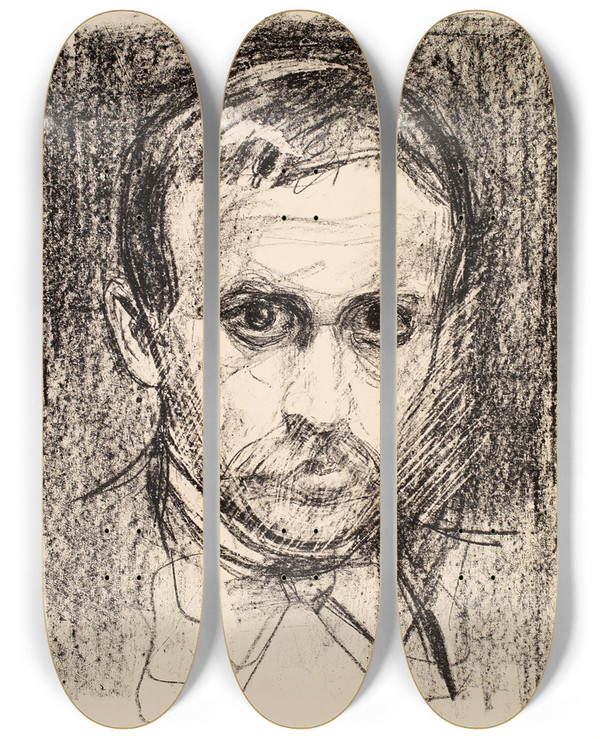 Triptych art skateboard deck of Edvard Munch Sigbjrn Obstfelder by Edvard Munch (1863-1944)
