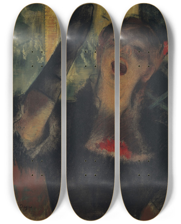 Triptych art skateboard deck of Edgar Degas Caf Singer by Edgar Degas (1834-1917)
