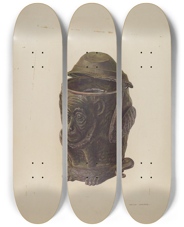 Triptych art skateboard deck of Adolph Opstad Cuspidor by Adolph Opstad