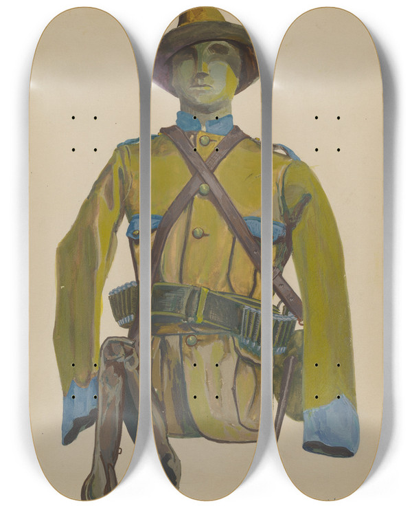 Triptych art skateboard deck of Bernard Krieger Uniform by Bernard Krieger