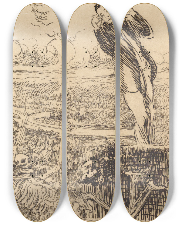 Triptych art skateboard deck of Albert Besnard Vertigo Le Vertige by Albert Besnard (1849-1934)