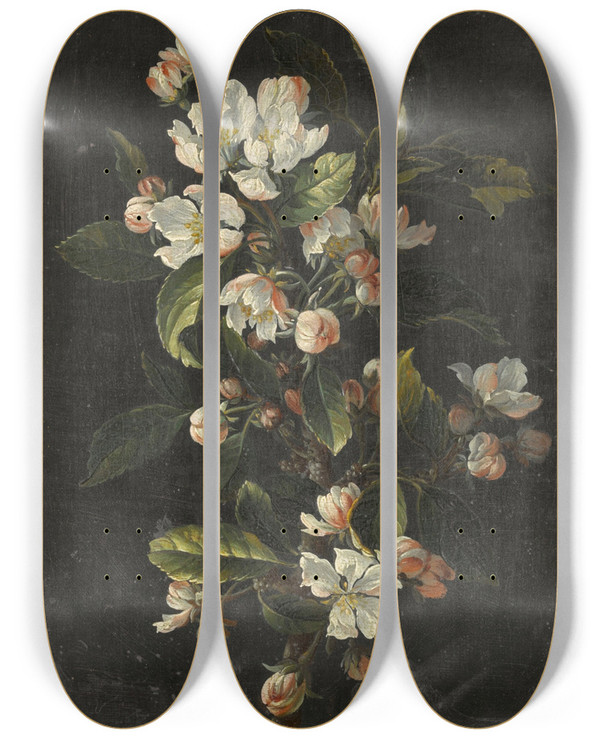 Triptych art skateboard deck of Antoine Monnoyer Still Life Oftulips by Antoine Monnoyer (1670-1747)