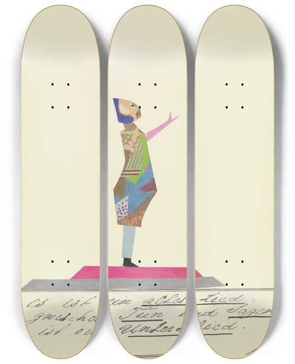 Triptych art skateboard deck of John Elsas Es Ist Ein Altes Lied by John Elsas (1851-1935)
