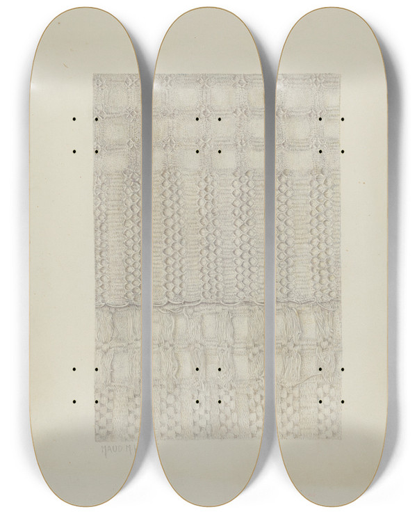 Triptych art skateboard deck of Maud M Holme Handwoven Coverlet_3 by Maud M Holme
