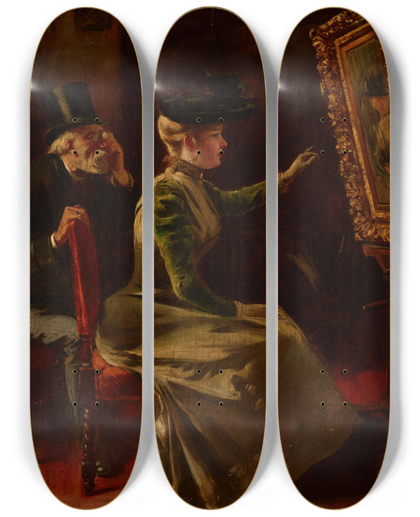 Triptych art skateboard deck of Fernand De Launay In The Artists Studio by Fernand de Launay (1838-1890)