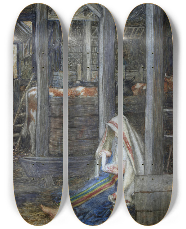 Triptych art skateboard deck of Eleanor Fortescuebrickdale The Nativity by Eleanor Fortescue-Brickdale (1871-1945)