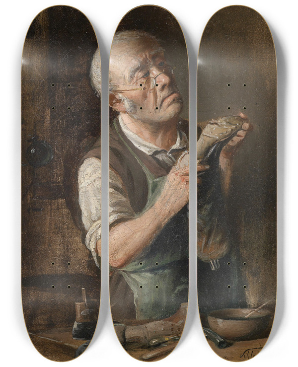 Triptych art skateboard deck of Carl Schleicher Schuster by Carl Schleicher (1825-1903)