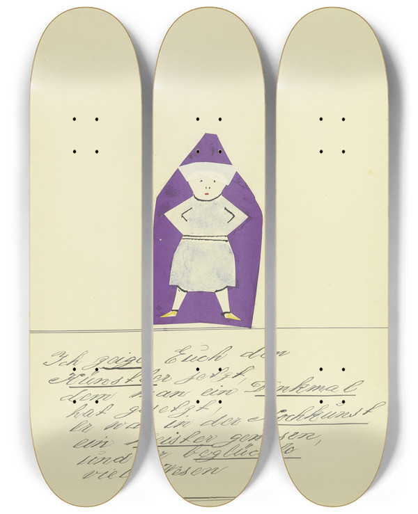 Triptych art skateboard deck of John Elsas Ich Zeige Euch Den Knstler Jetzt by John Elsas (1851-1935)
