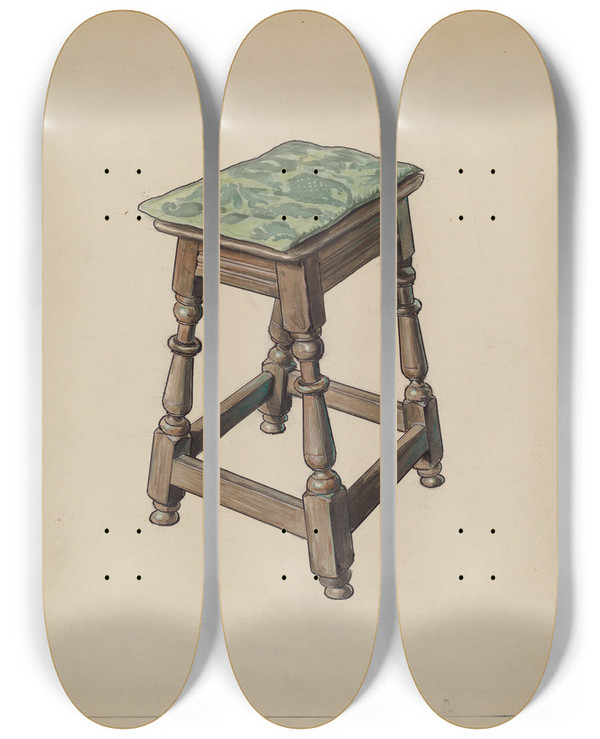 Triptych art skateboard deck of M Rosenshieldvonpaulin Stool_1 by M. Rosenshield-von-Paulin