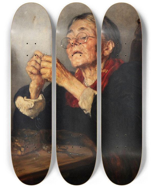 Triptych art skateboard deck of Nikolaos Gyzis Geduldsprobe by Nikolaos Gyzis (1842-1901)