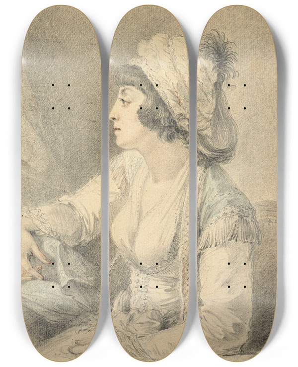 Triptych art skateboard deck of Augustin De Saintaubin La Sultane Valid by Augustin de Saint-Aubin (1736-1807)