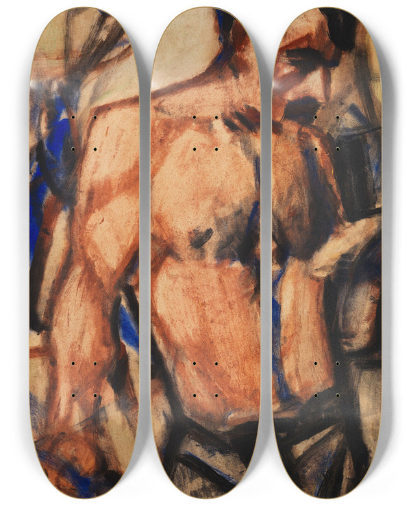 Triptych art skateboard deck of Christian Rohlfs Arbeiter Mit Nacktem Oberkrper by Christian Rohlfs (1849-1938)