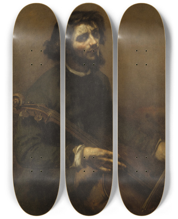 Triptych art skateboard deck of Gustave Courbet The Cellist Selfportrait by Gustave Courbet (1819-1877)