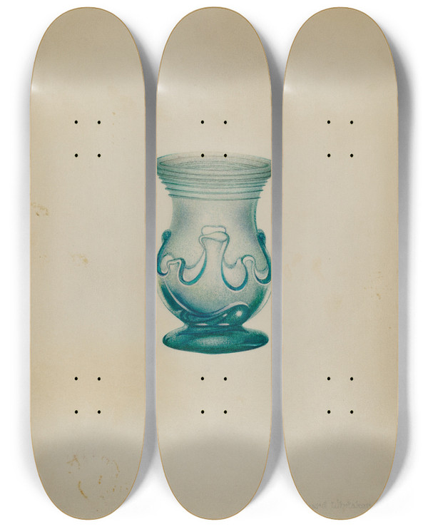 Triptych art skateboard deck of Richard Whitaker Glass Vase by Richard Whitaker