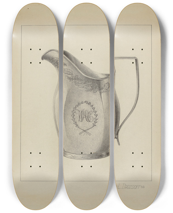 Triptych art skateboard deck of Leo Drozdoff Silver Creamer by Leo Drozdoff