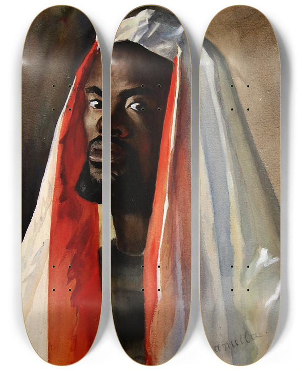 Triptych art skateboard deck of Lilly Walther Manulla by Lilly Walther (1866-1946)