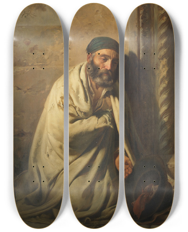 Triptych art skateboard deck of Feodor Andreievich Bronnikov Roman Beggar by Feodor Andreievich Bronnikov