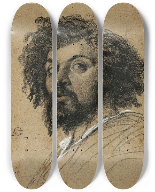 Triptych art skateboard deck of Auguste Barthlmy Glaize Selfportrait by Auguste Barthelemy Glaize (1807-1893)