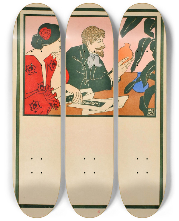 Triptych art skateboard deck of Andrew Kay Womrath Salon Des Cent by Andrew Kay Womrath (1869-1939)