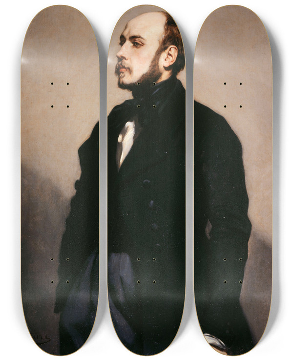 Triptych art skateboard deck of Thomas Couture Portrait De Lon Ohnet by Thomas Couture (1815-1879)