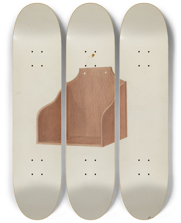 Triptych art skateboard deck of Alois E Ulrich Shaker Wooden Wall Shelf by Alois E Ulrich
