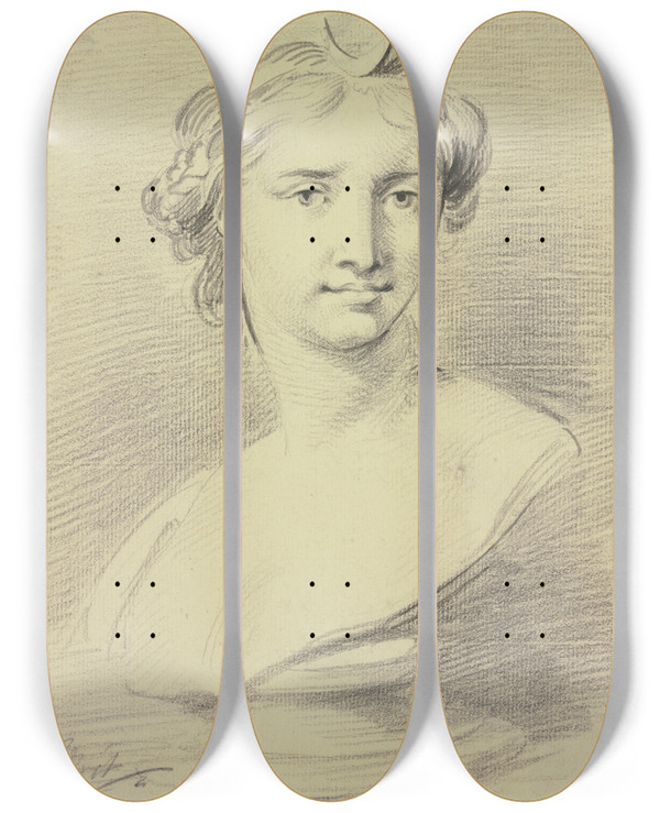 Triptych art skateboard deck of Jacob De Wit Bust Of Diana by Jacob de Wit (1695-1754)