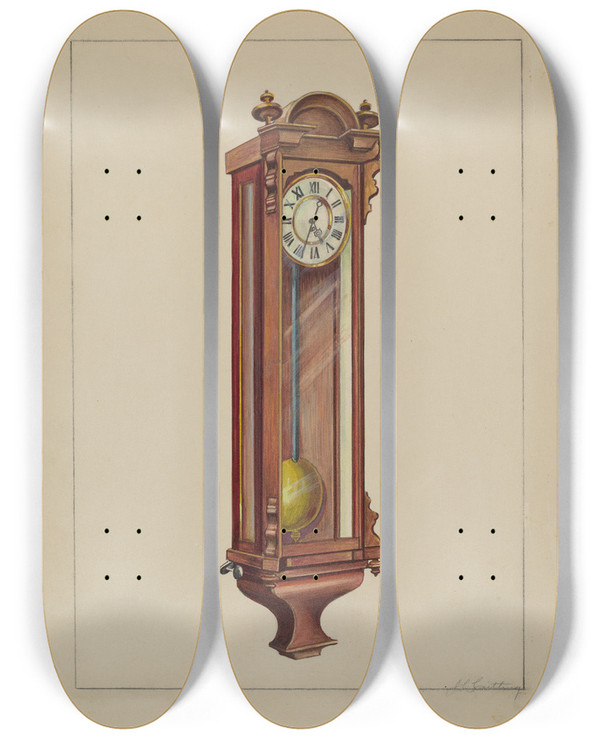 Triptych art skateboard deck of John Cutting Wall Clock by John Cutting
