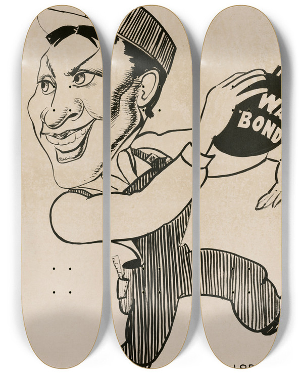 Triptych art skateboard deck of Carol Lobser War Bond Poster by Carol Lobser
